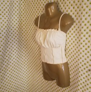 New Never Worn CUTE & Sexy Beige Frilly Trim Rushed Soft Cami Top